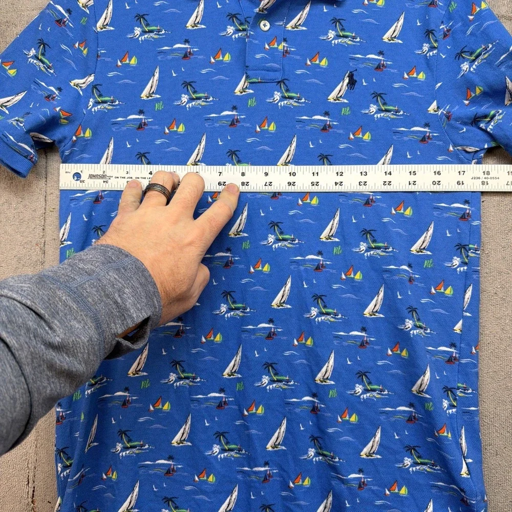 Polo Ralph Lauren Boys Polo Shirt‎ Blue Sailboat Print XL 18-20